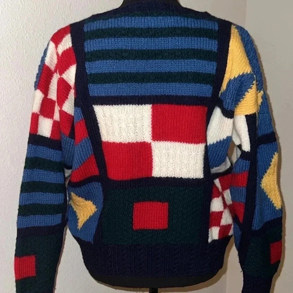Quissett Cove Vintage Unisex Patchwork 100% Wool Sweater Jumper Size Medium - Picture 8 of 14